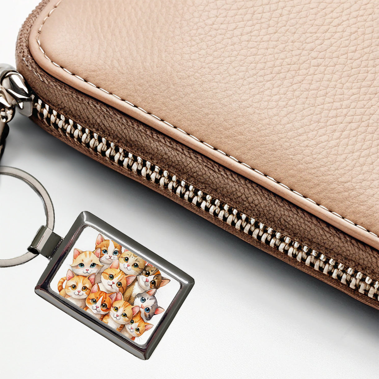 Sweet Orange And White Cats Rectangle Metal Keychain