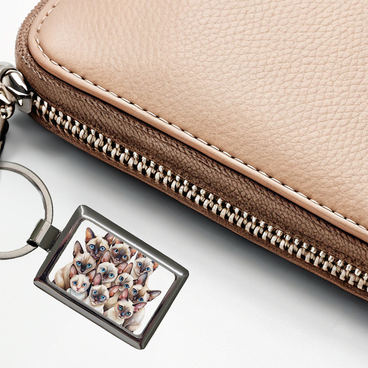 Sweet Siamese Cats Rectangle Metal Keychain