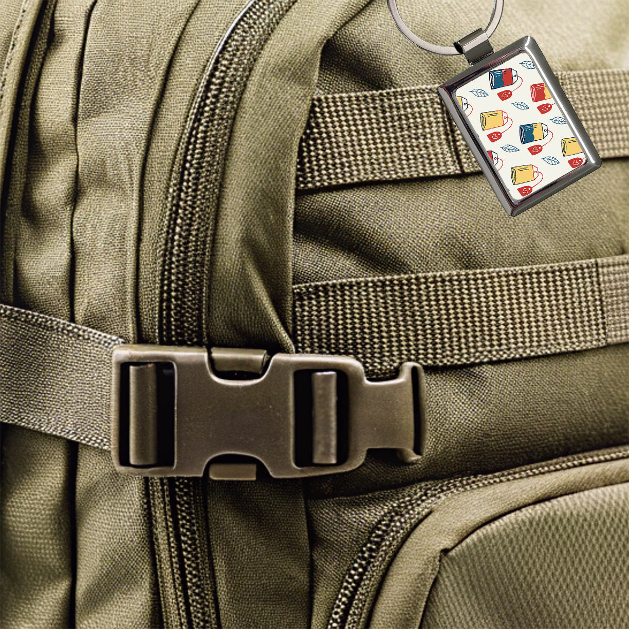 Tea Bags Fun Scattered Rectangle Metal Keychain
