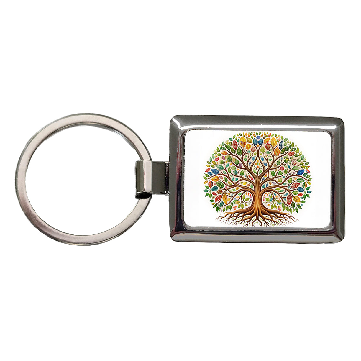 Tree Of Life Design With Multi-color Leaves Rectangle Metal Keychain