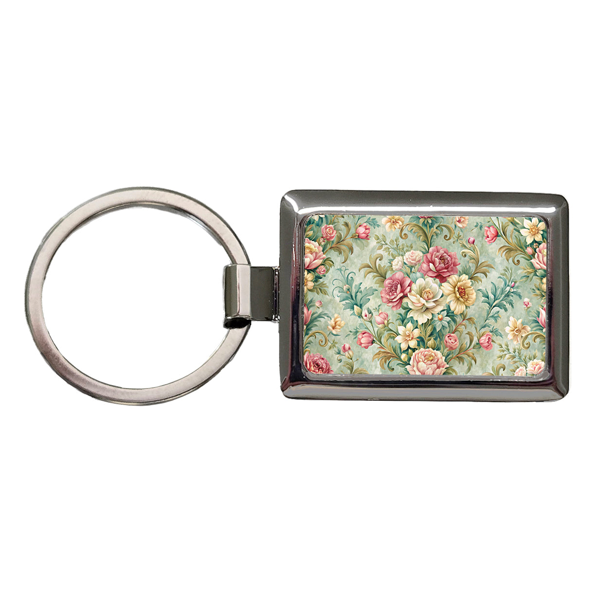 Victorian Flowers Floral Wallpaper Rectangle Metal Keychain