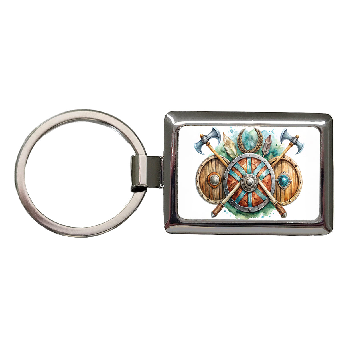 Viking Symbols Shields Axes Watercolor Rectangle Metal Keychain