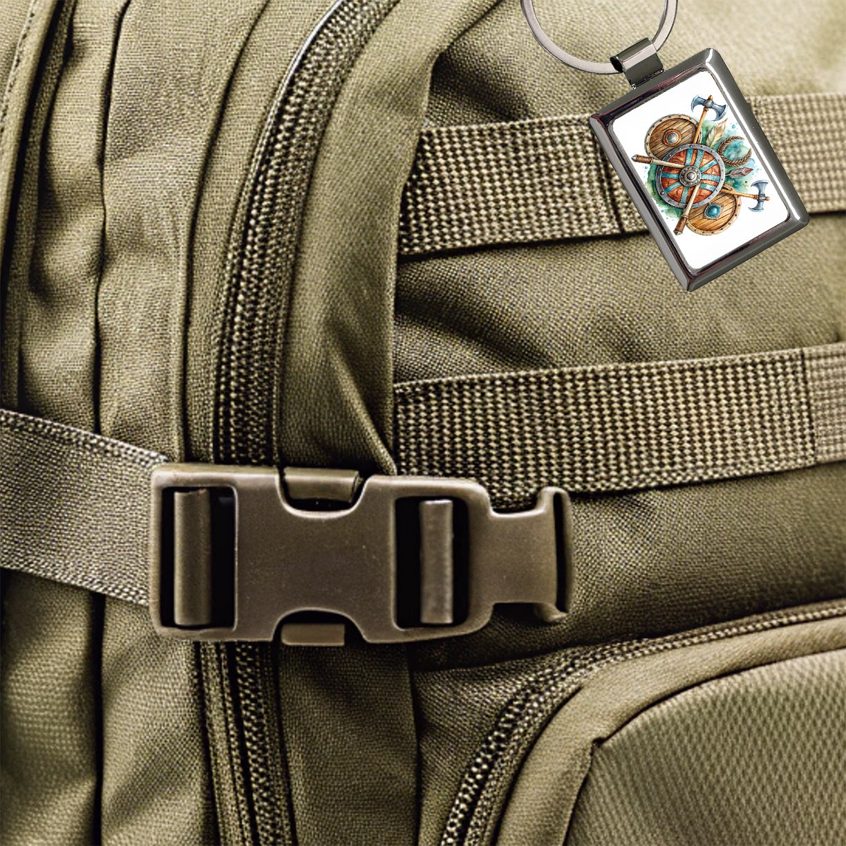 Viking Symbols Shields Axes Watercolor Rectangle Metal Keychain