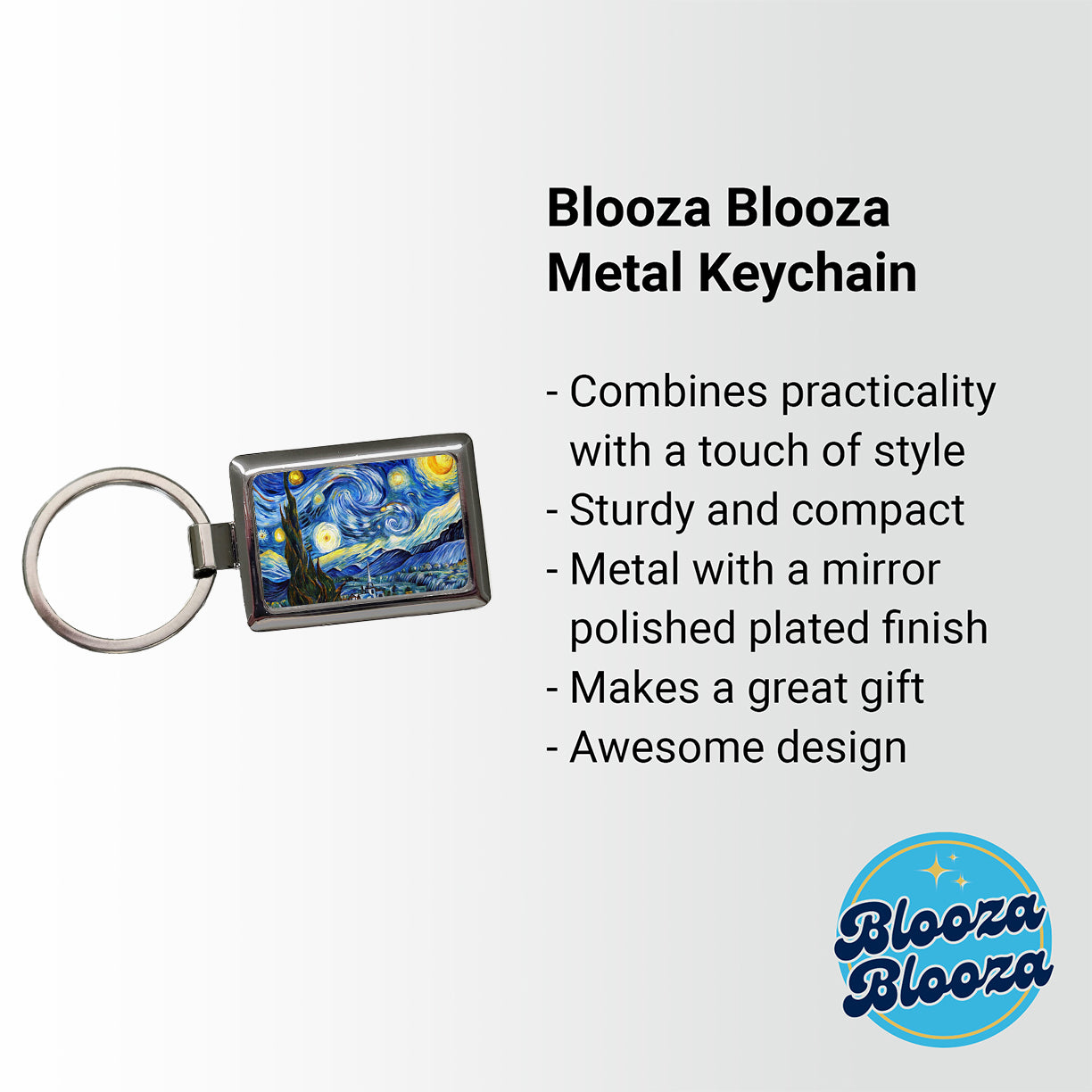 Watercolor Faux Van Gogh Starry Night Rectangle Metal Keychain
