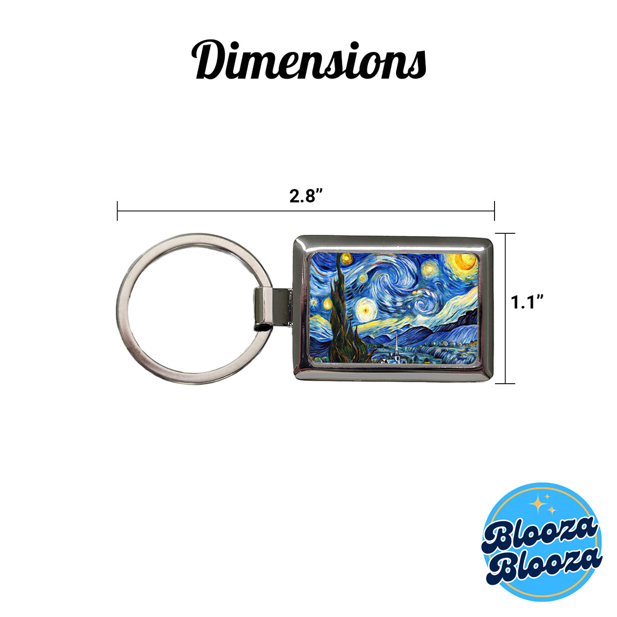 Watercolor Faux Van Gogh Starry Night Rectangle Metal Keychain