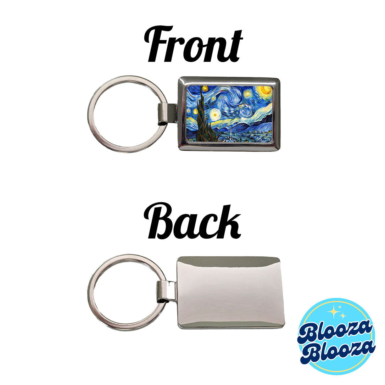 Watercolor Faux Van Gogh Starry Night Rectangle Metal Keychain