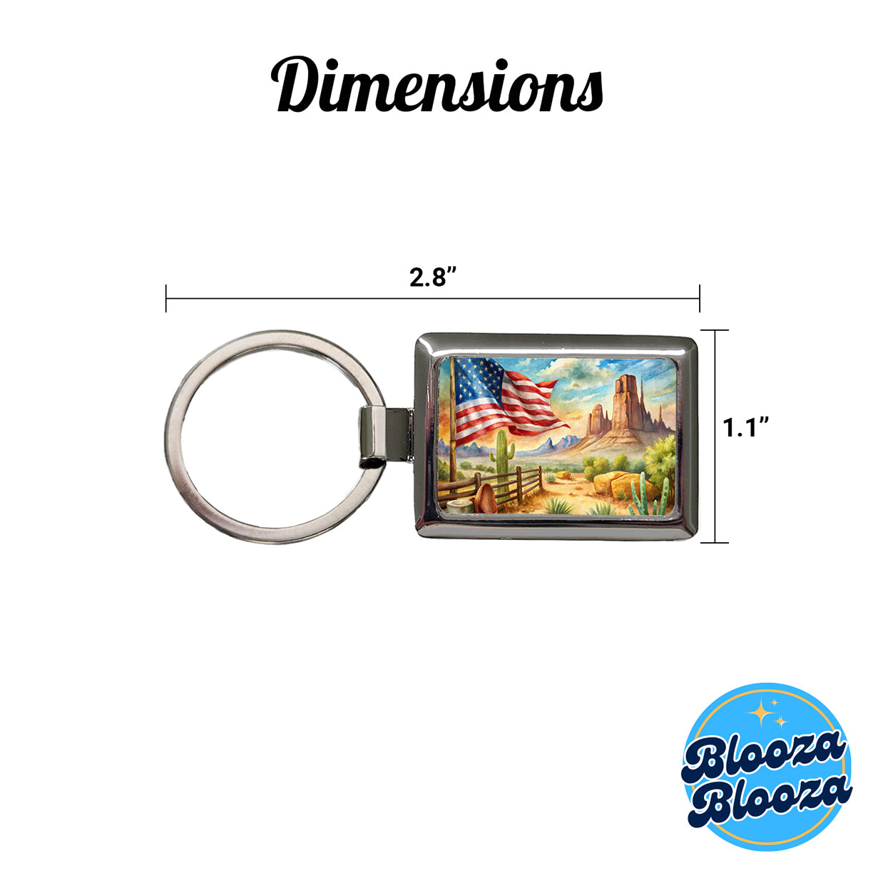 Western Americana American Flag Country Watercolor Rectangle Metal Keychain