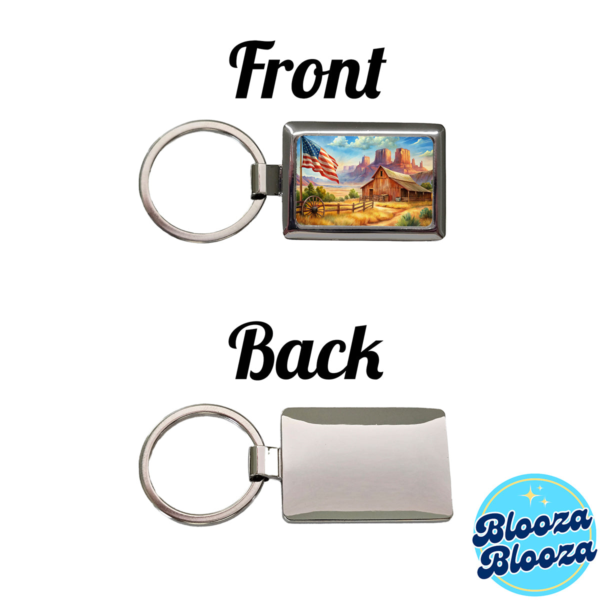Western Americana Country Flag Ranch Wagon Wheel Rectangle Metal Keychain