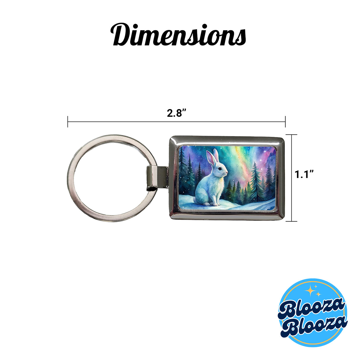 White Bunny Rabbit And Northern Lights Watercolor Rectangle Metal Keychain