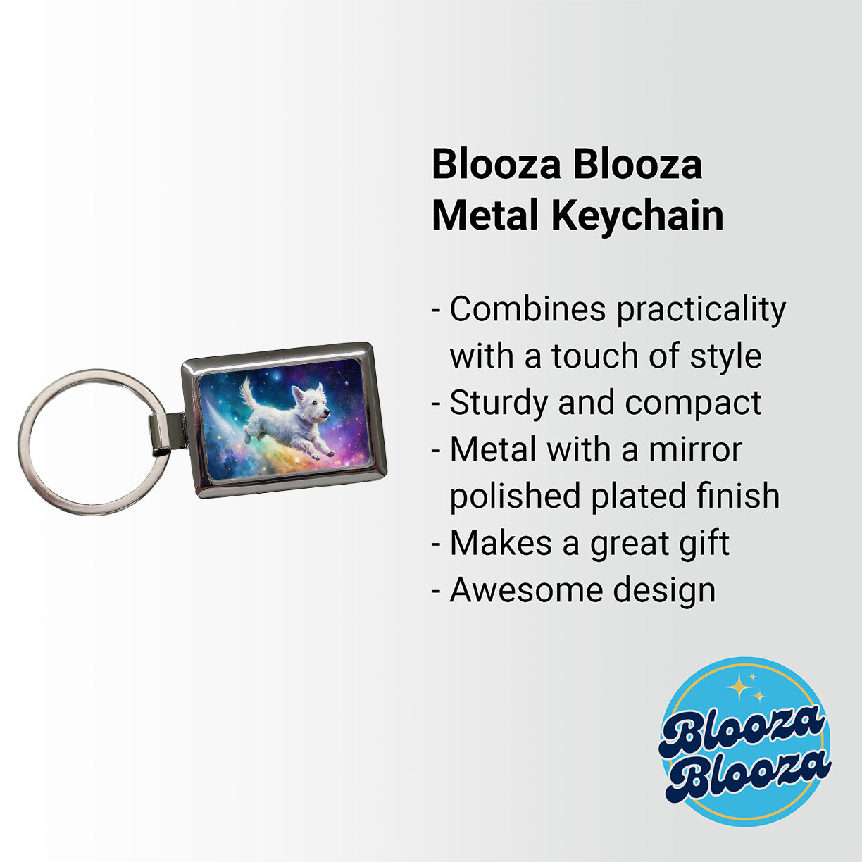 White Dog Flying Through Space Funny Watercolor Rectangle Metal Keychain