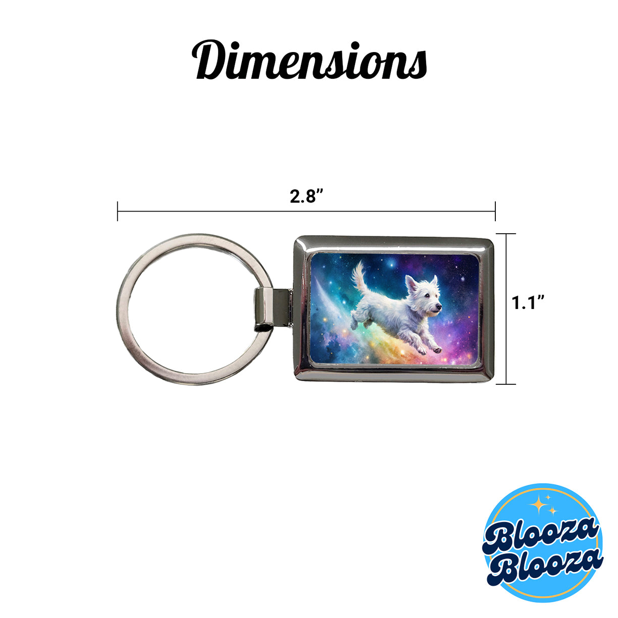 White Dog Flying Through Space Funny Watercolor Rectangle Metal Keychain