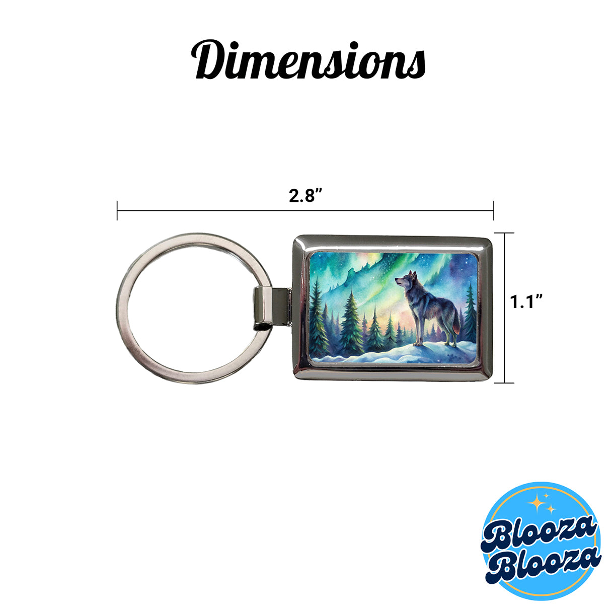 Wolf And Northern Lights Watercolor Rectangle Metal Keychain