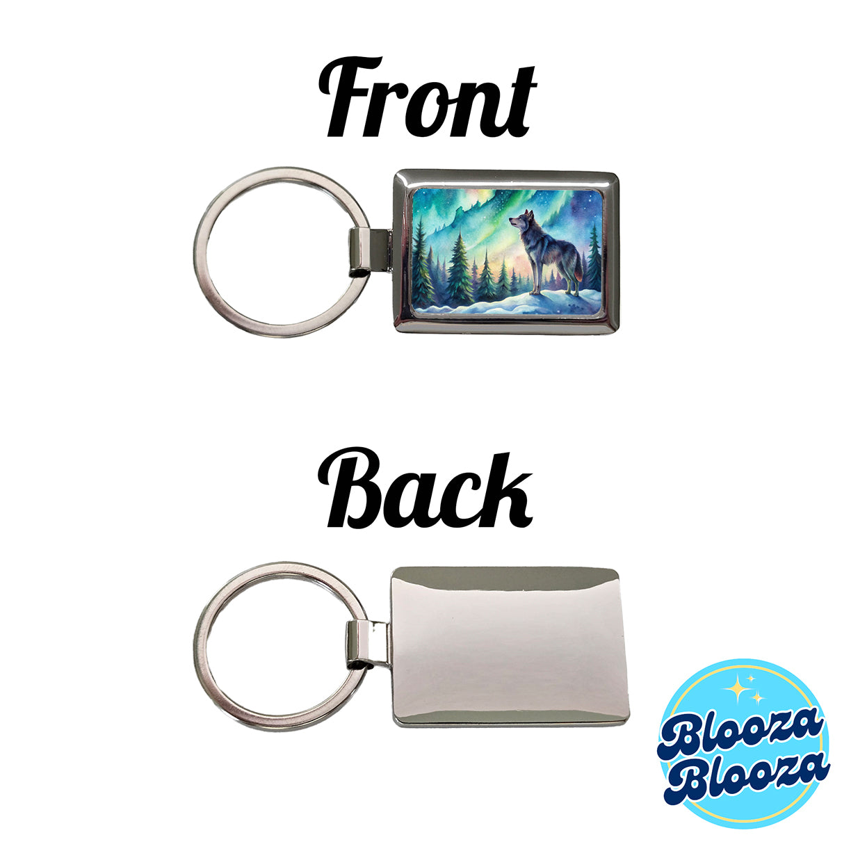 Wolf And Northern Lights Watercolor Rectangle Metal Keychain