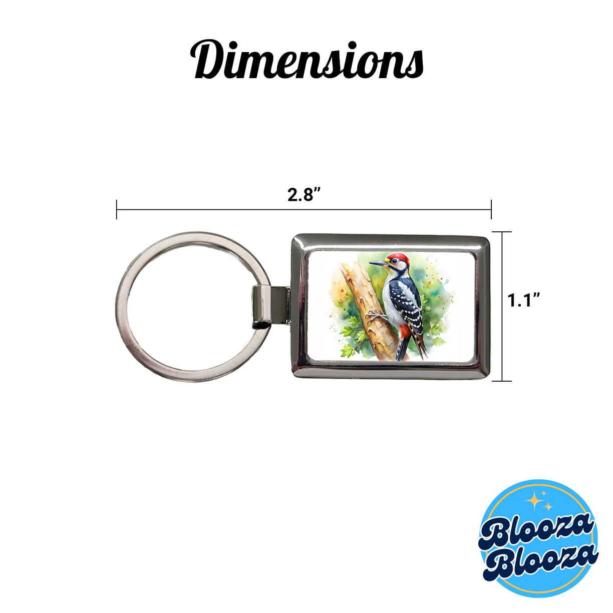 Woodpecker In Tree Bird Watercolor Rectangle Metal Keychain
