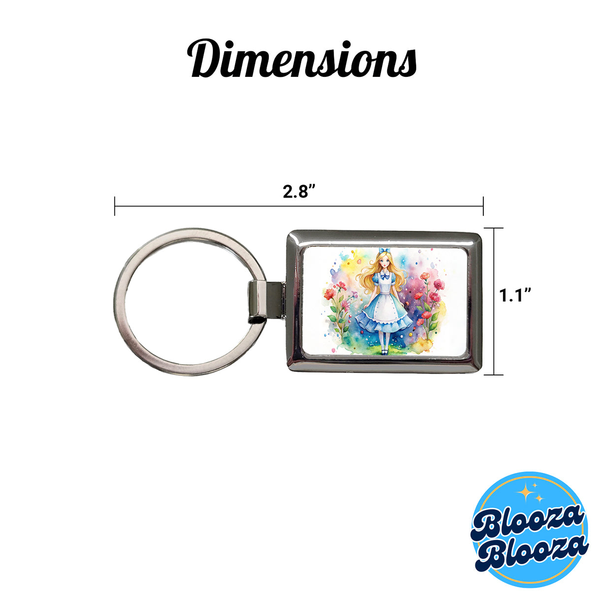 Alice In Wonderland Watercolor Rectangle Metal Keychain