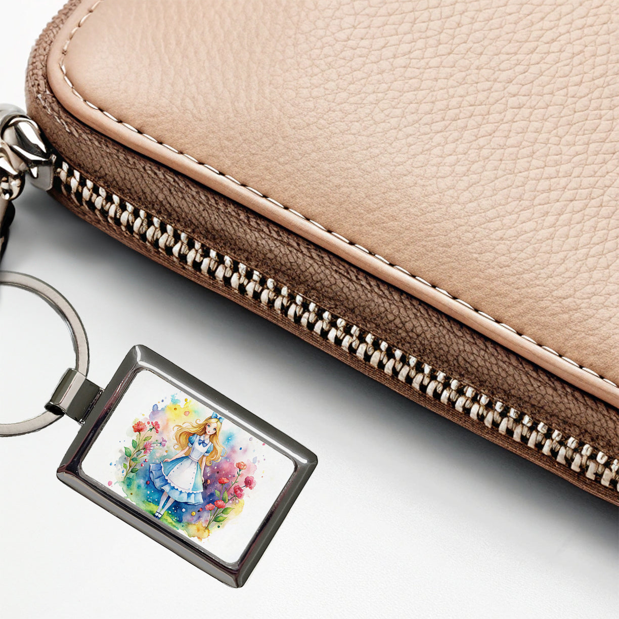 Alice In Wonderland Watercolor Rectangle Metal Keychain