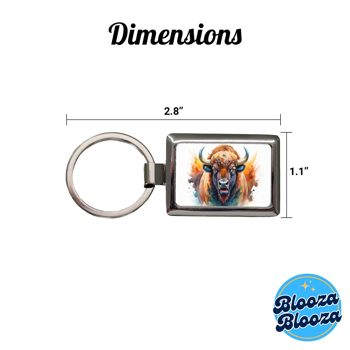 Angry American Bison Buffalo Watercolor Rectangle Metal Keychain
