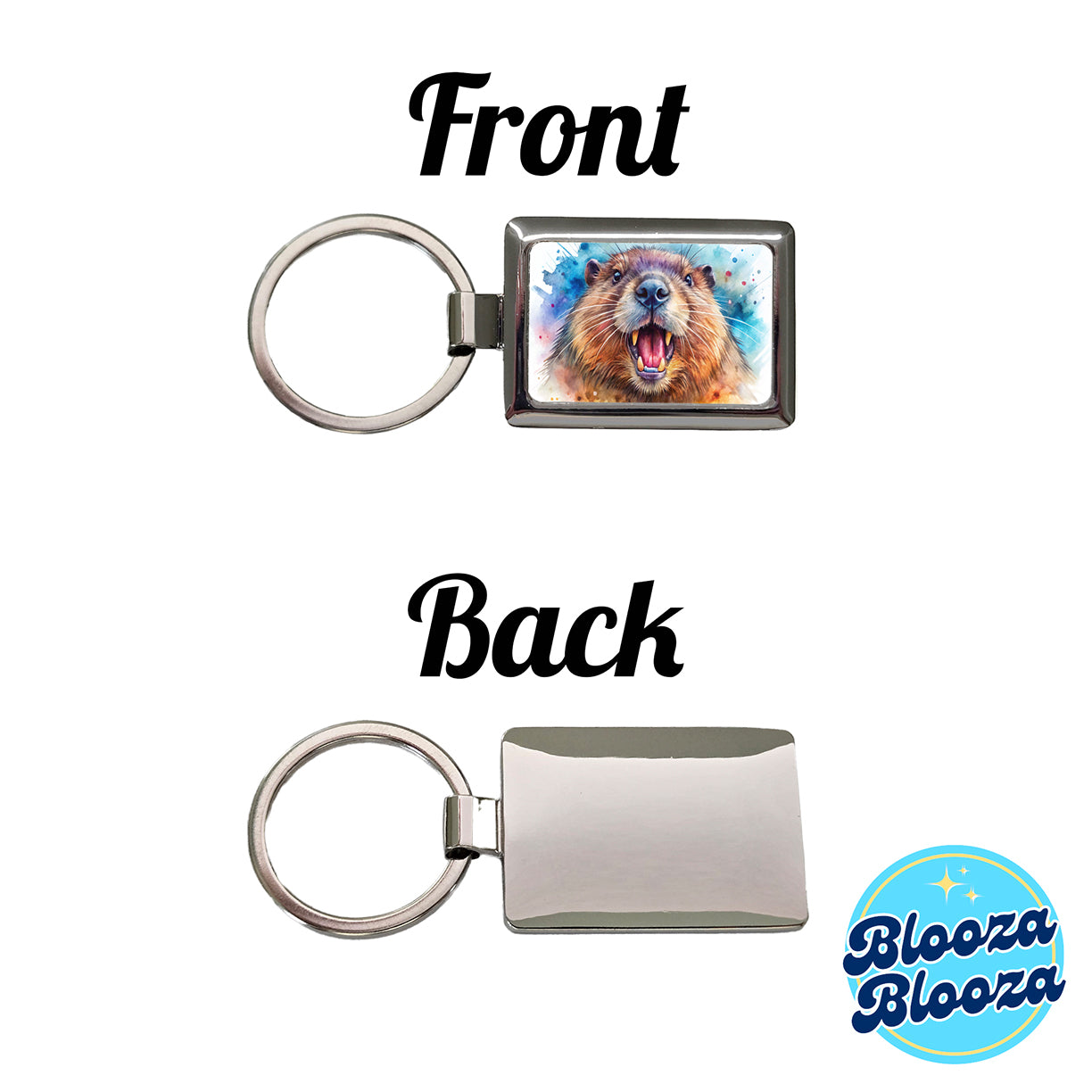 Angry Beaver Watercolor Rectangle Metal Keychain