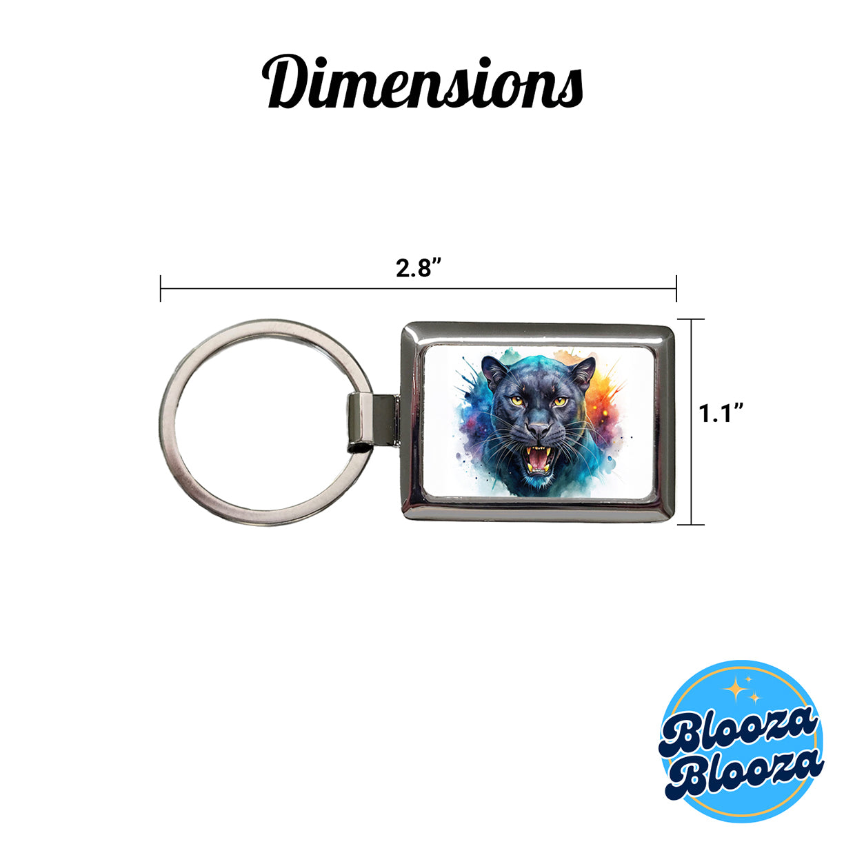 Angry Black Panther Watercolor Rectangle Metal Keychain
