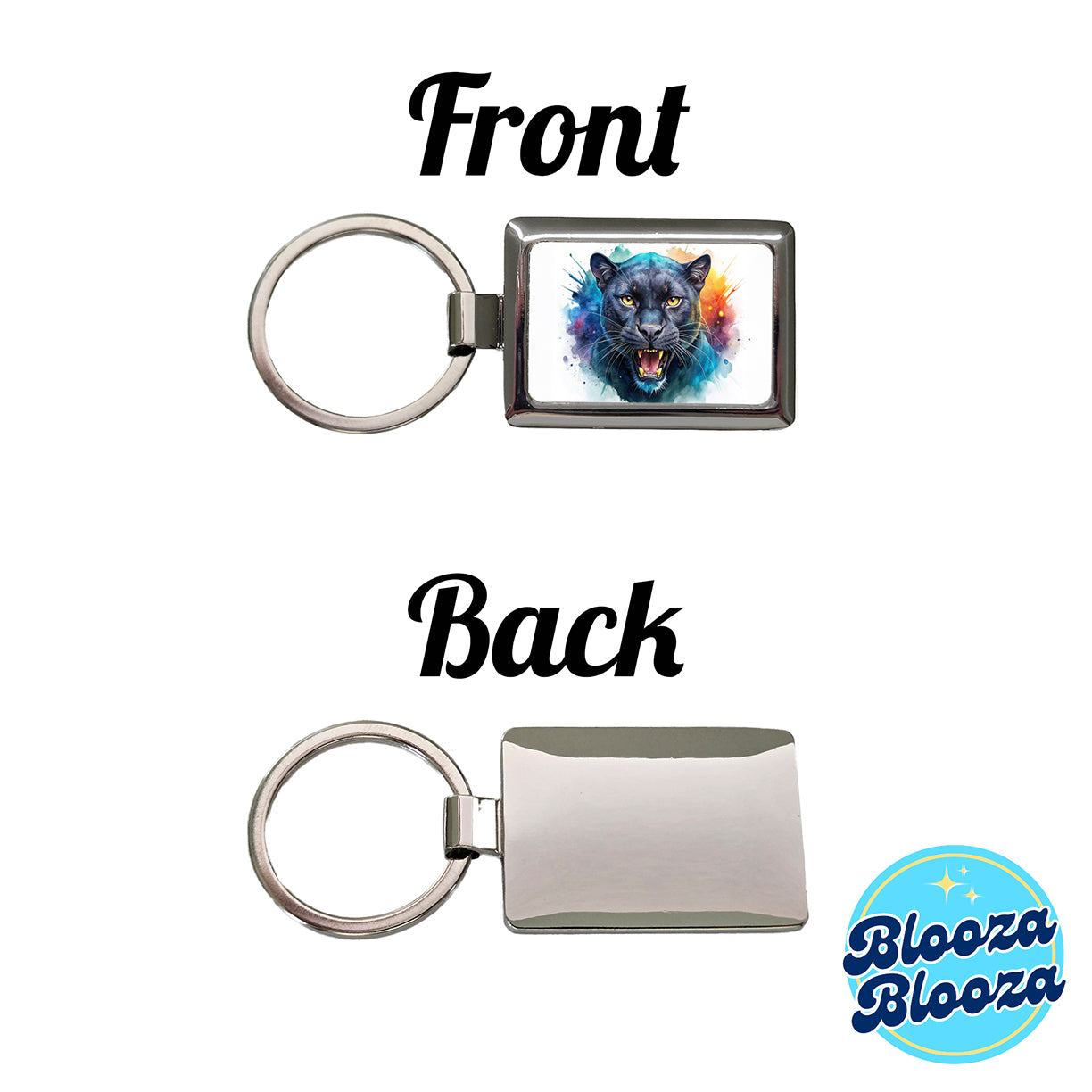 Angry Black Panther Watercolor Rectangle Metal Keychain