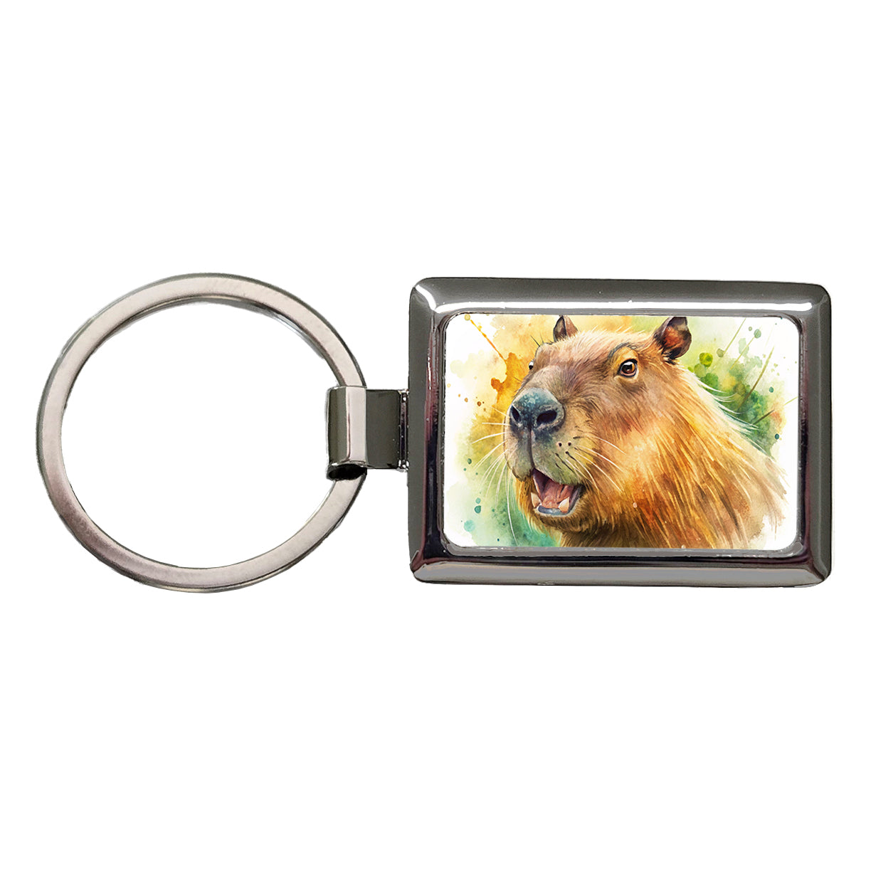 Angry Capybara Watercolor Rectangle Metal Keychain