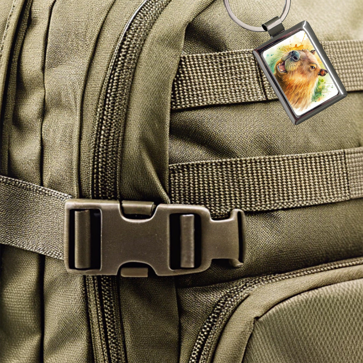 Angry Capybara Watercolor Rectangle Metal Keychain