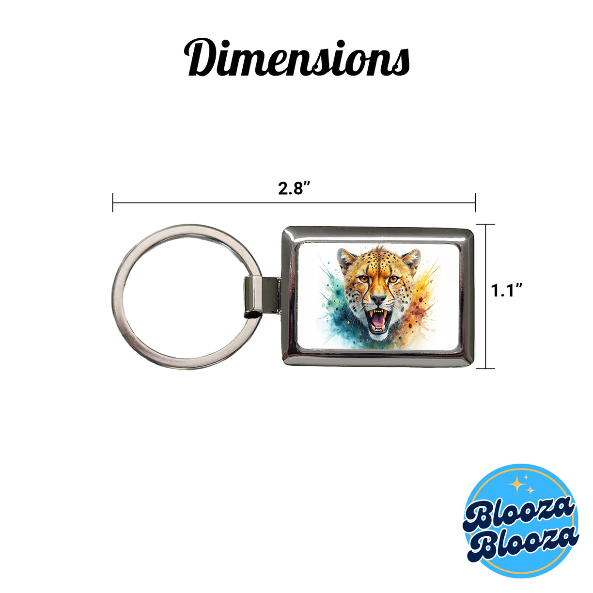 Angry Cheetah Watercolor Rectangle Metal Keychain