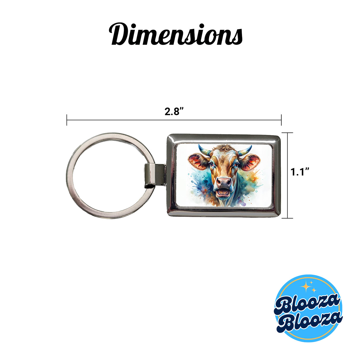 Angry Cow Watercolor Rectangle Metal Keychain