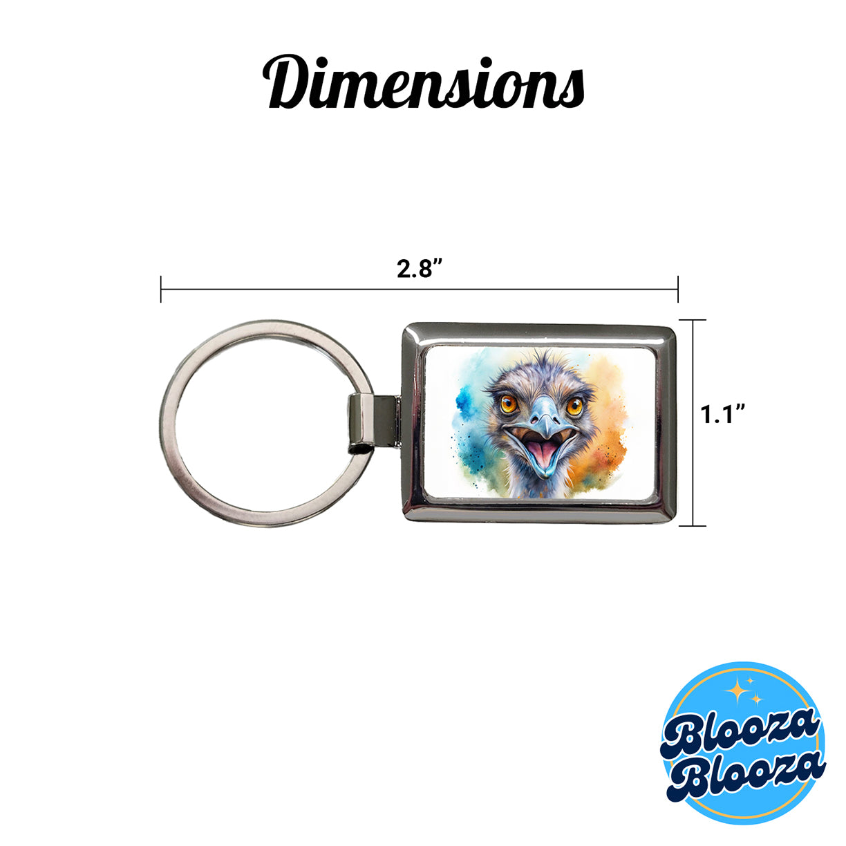 Angry Emu Watercolor Rectangle Metal Keychain