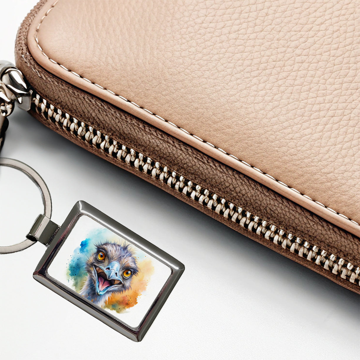 Angry Emu Watercolor Rectangle Metal Keychain