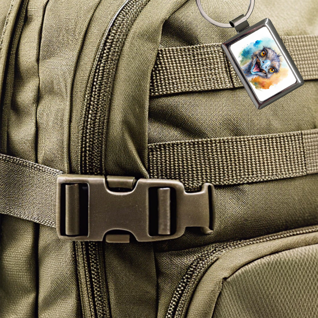 Angry Emu Watercolor Rectangle Metal Keychain
