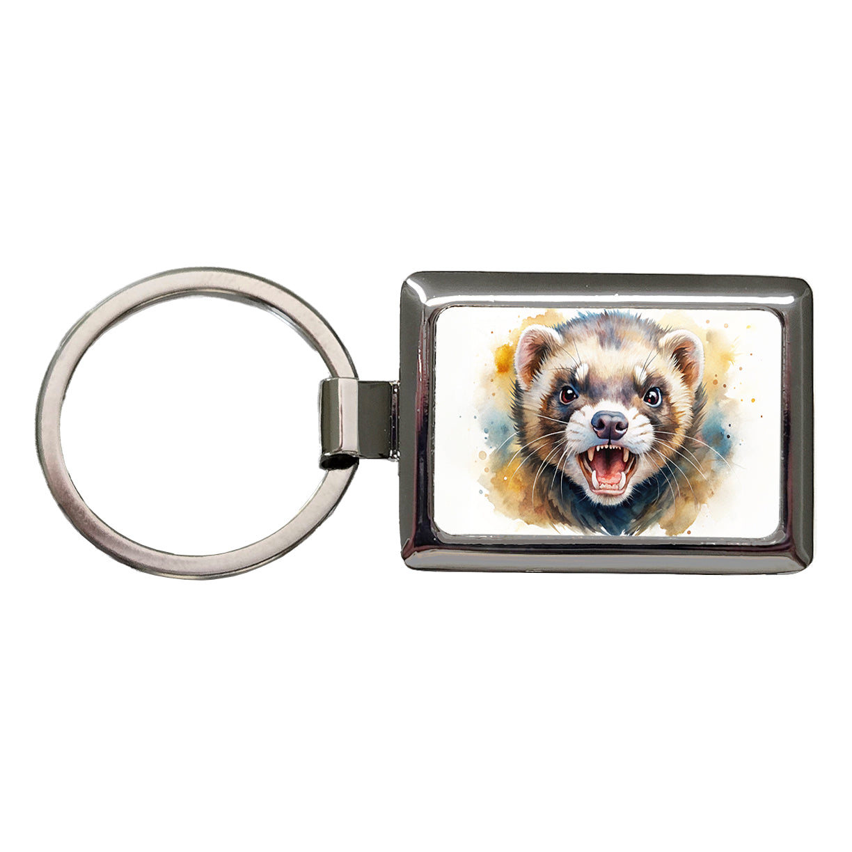 Angry Ferret Watercolor Rectangle Metal Keychain