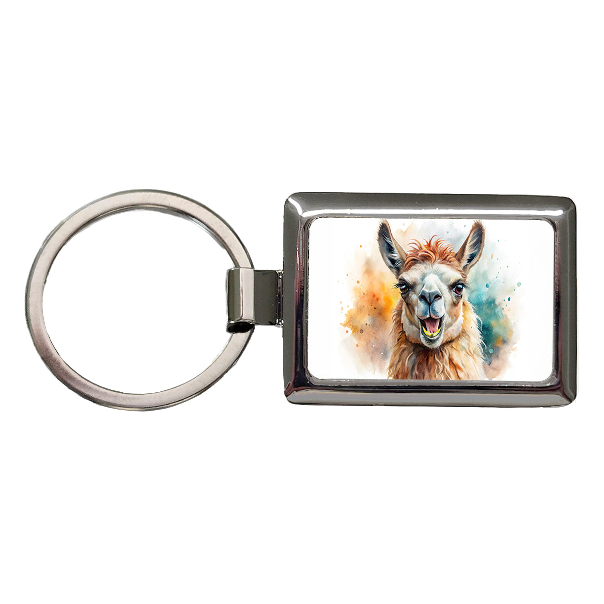 Angry Llama Watercolor Rectangle Metal Keychain