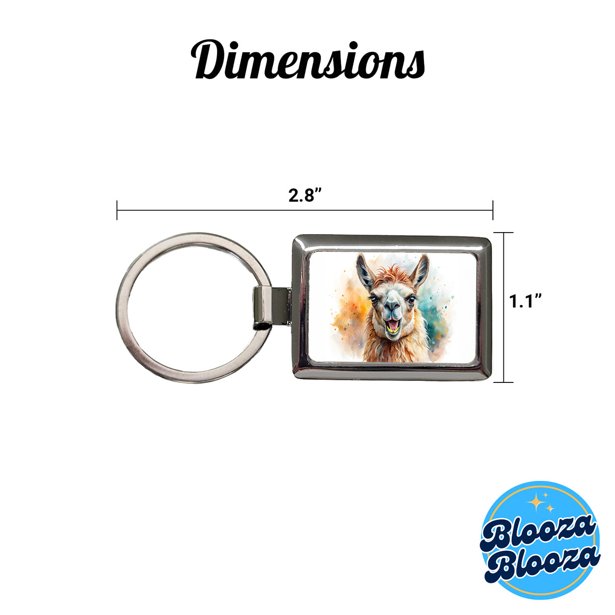 Angry Llama Watercolor Rectangle Metal Keychain