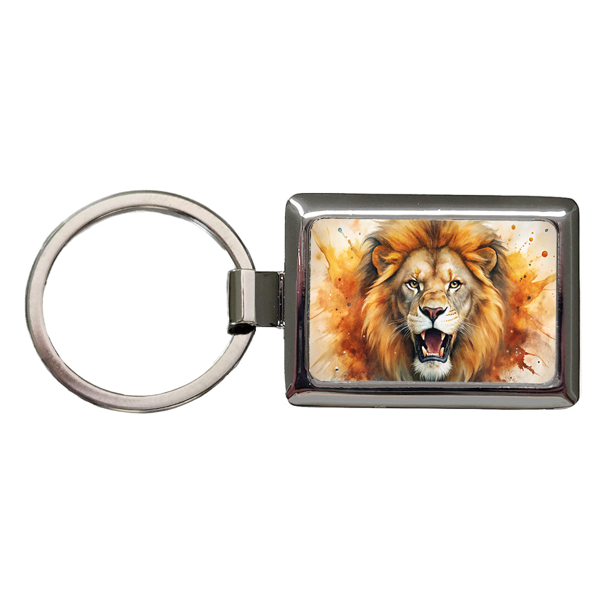 Angry Male Lion Watercolor Rectangle Metal Keychain