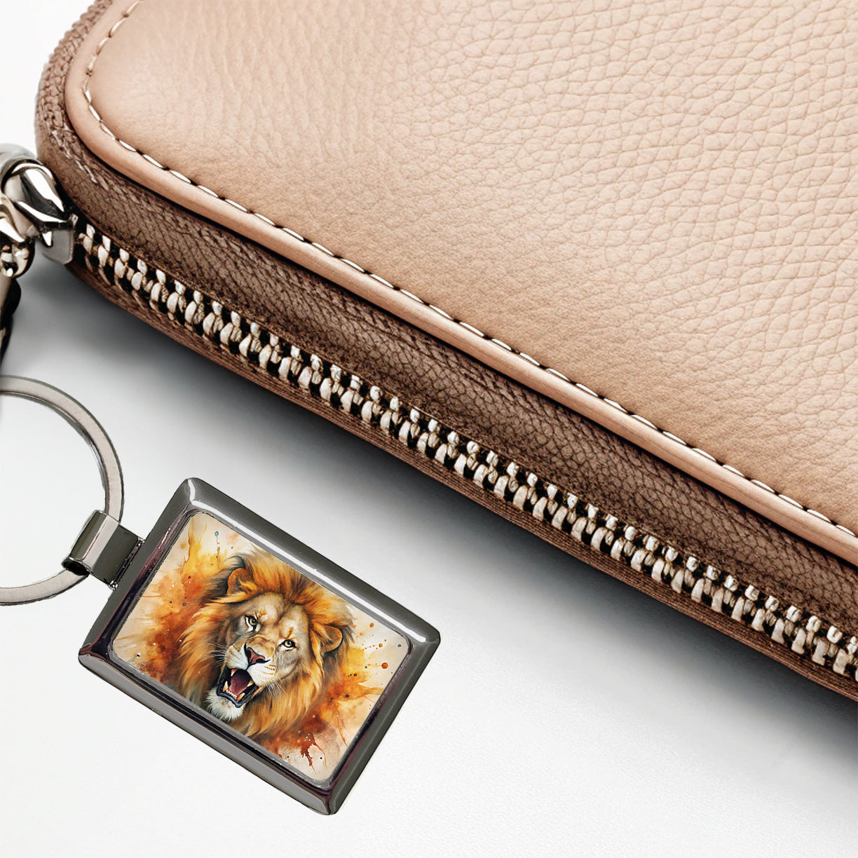 Angry Male Lion Watercolor Rectangle Metal Keychain