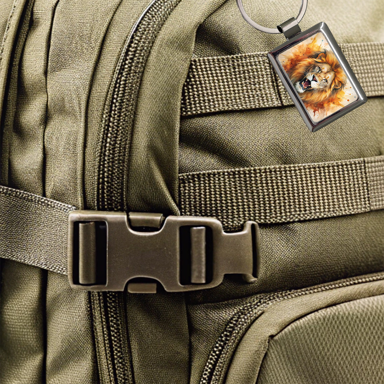 Angry Male Lion Watercolor Rectangle Metal Keychain