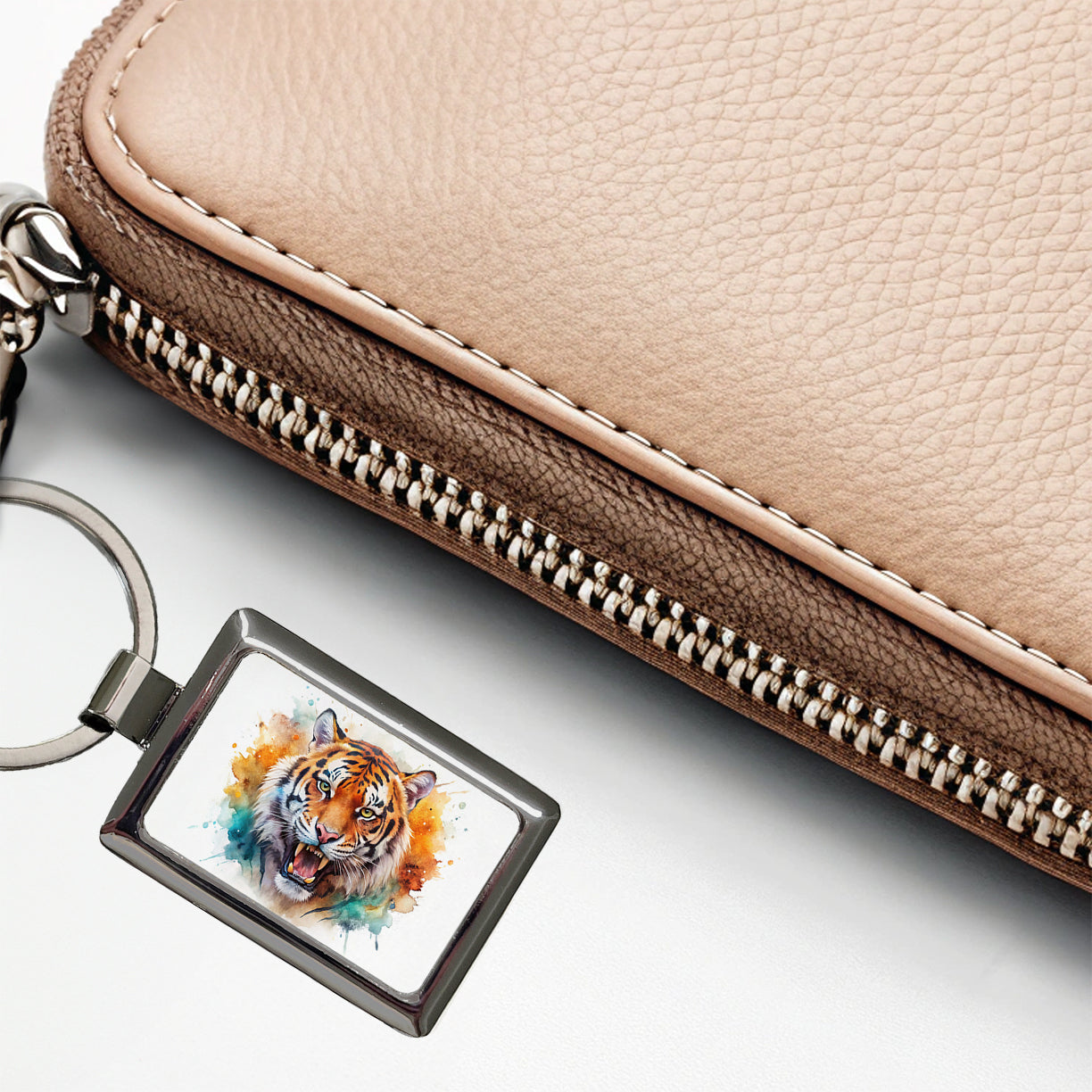 Angry Tiger Watercolor Rectangle Metal Keychain