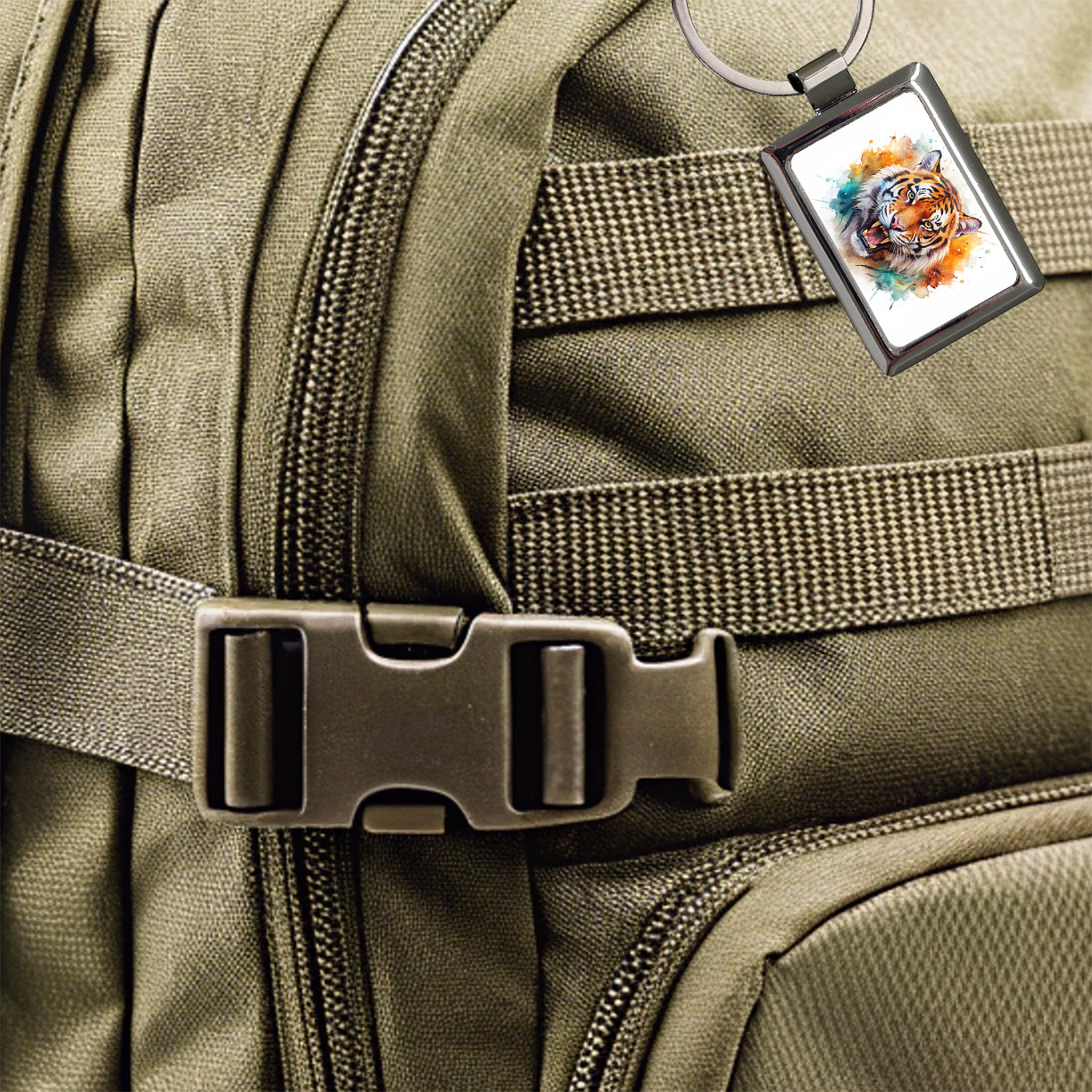 Angry Tiger Watercolor Rectangle Metal Keychain
