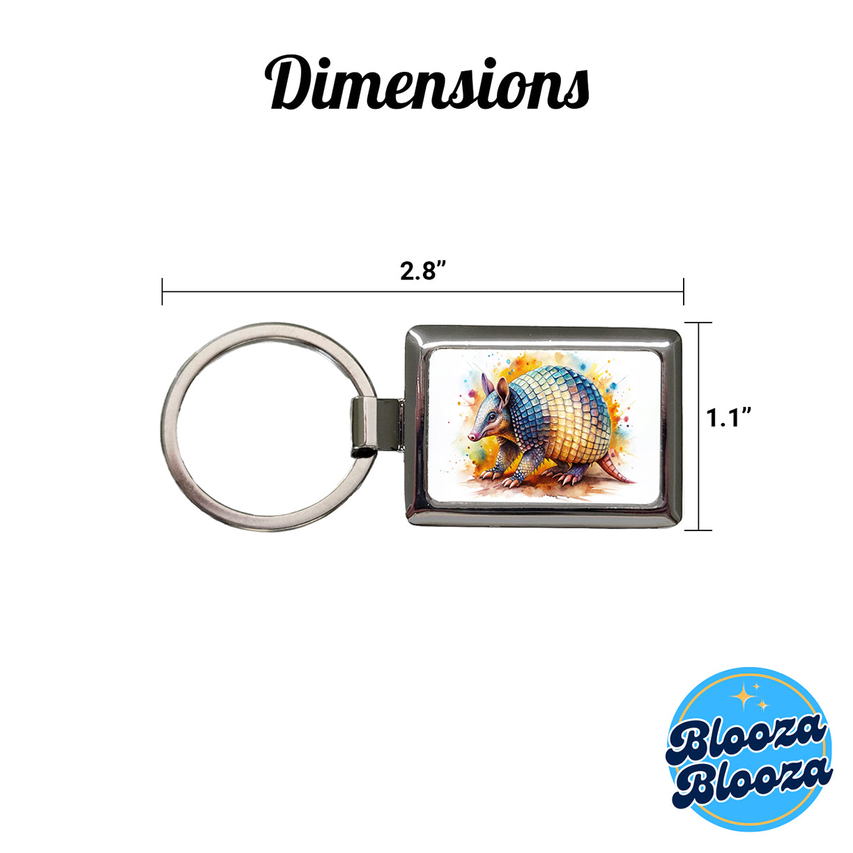Armadillo Watercolor Rectangle Metal Keychain