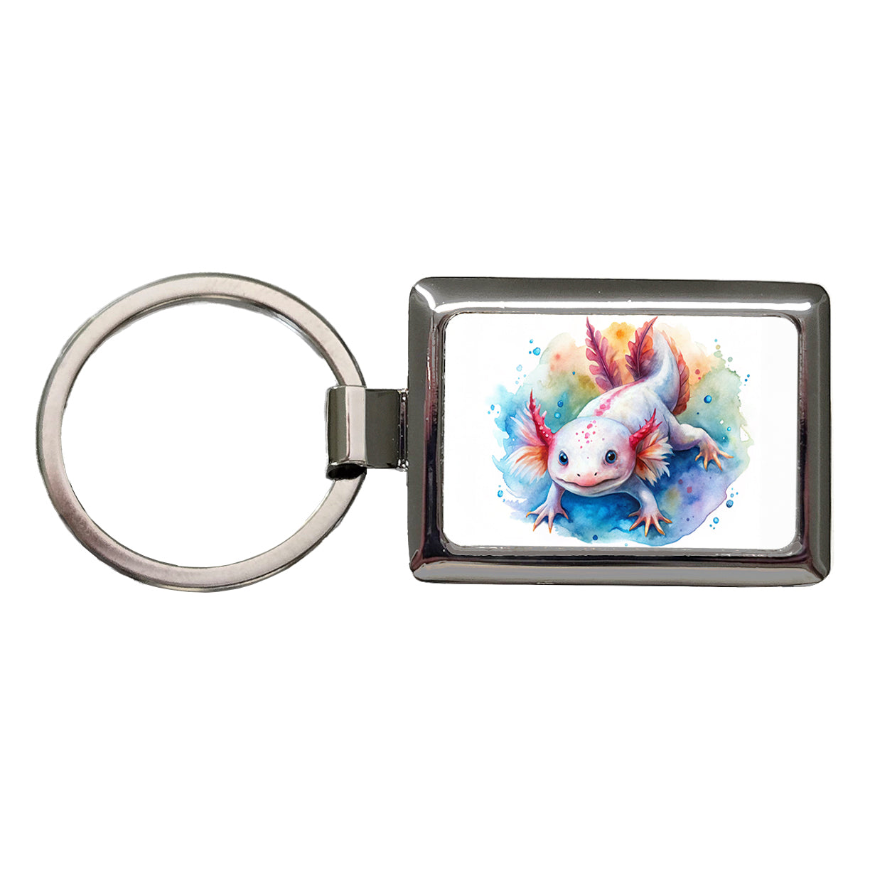 Axolotl Watercolor Rectangle Metal Keychain