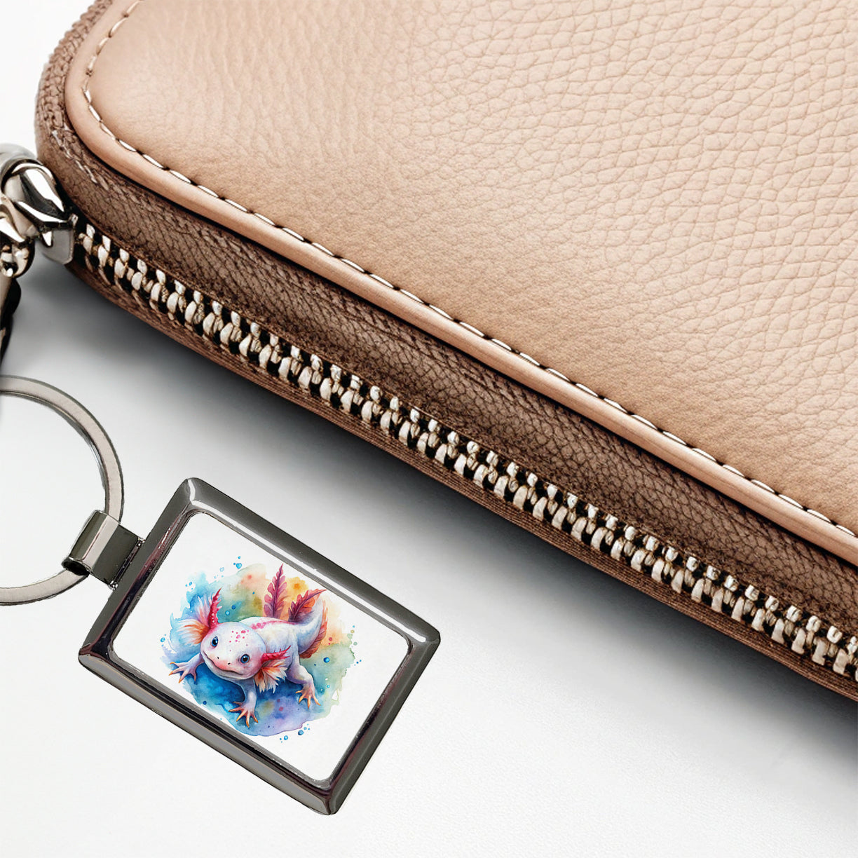 Axolotl Watercolor Rectangle Metal Keychain