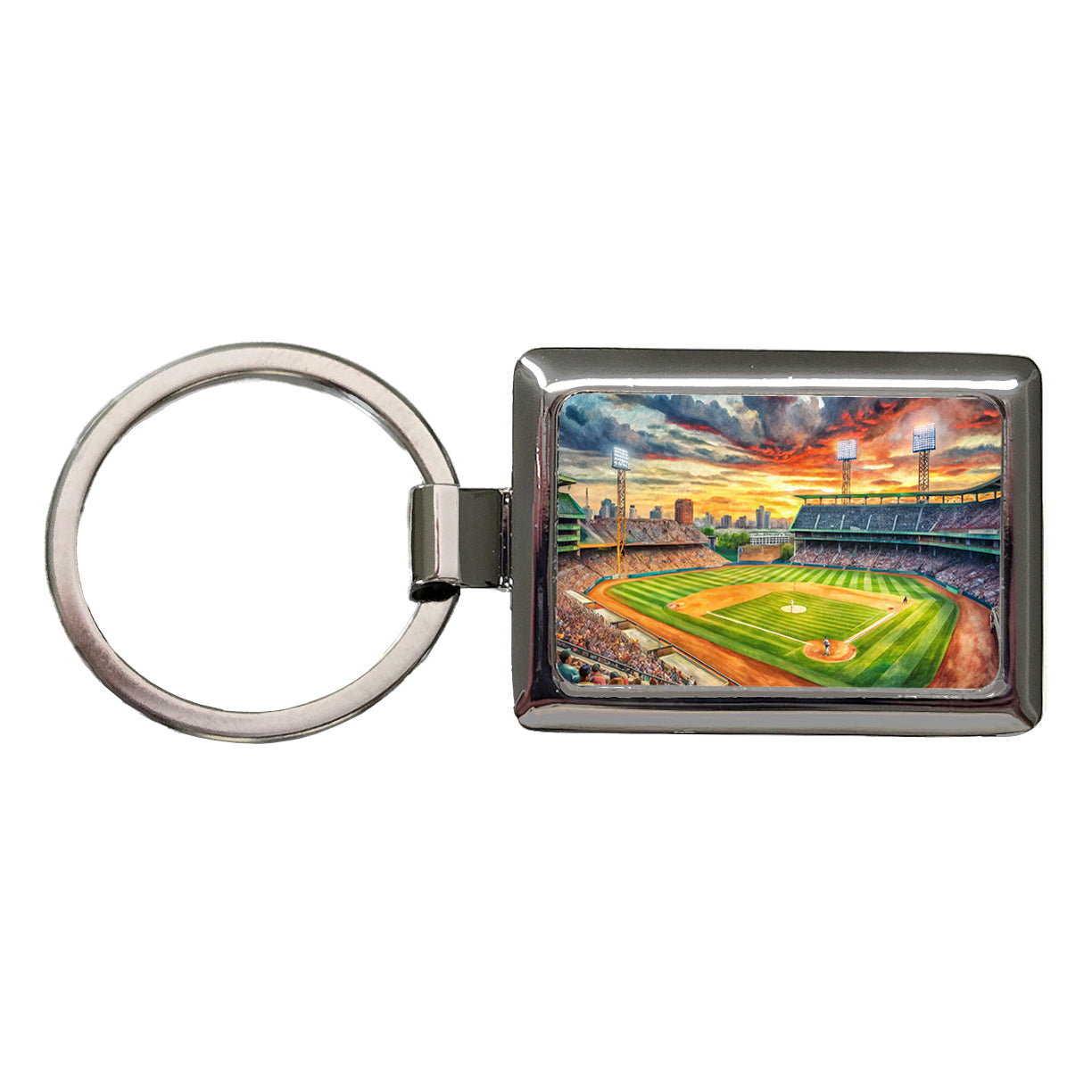Baseball Game at the Stadium Rectangle Metal Keychain