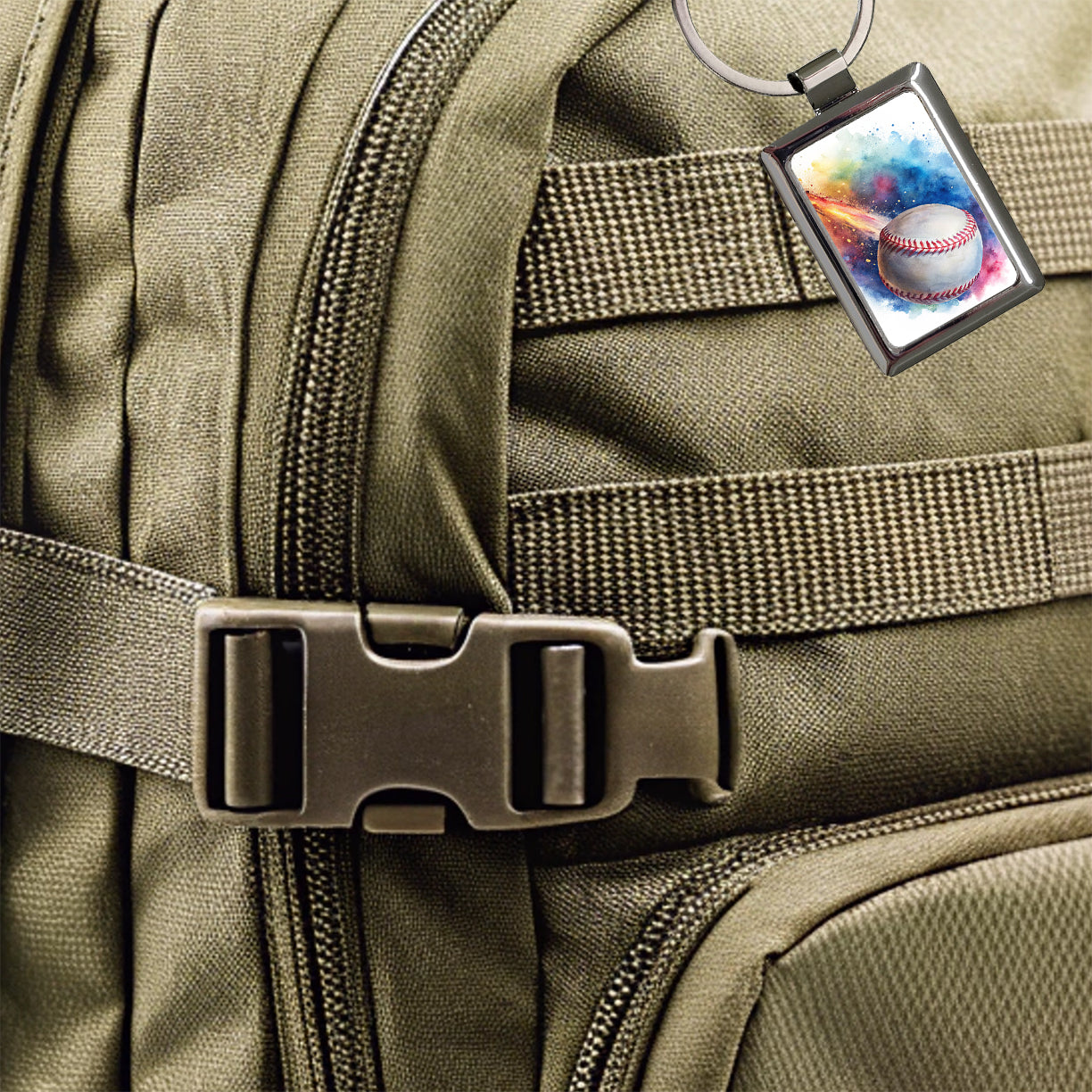 Baseball Rocketing Through The Air Watercolor Rectangle Metal Keychain