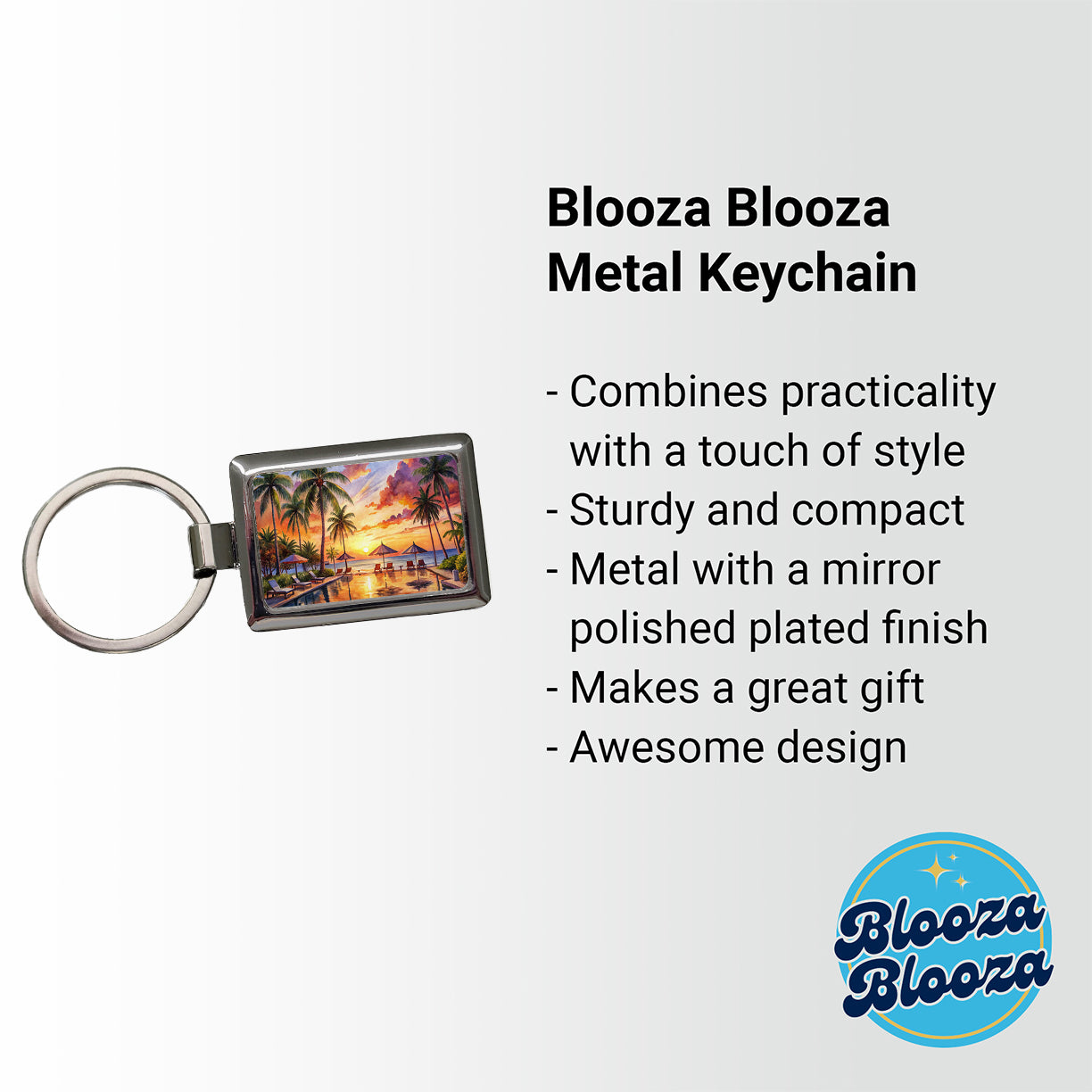 Beach Resort At Sunset Sunrise Tropical Watercolor Rectangle Metal Keychain