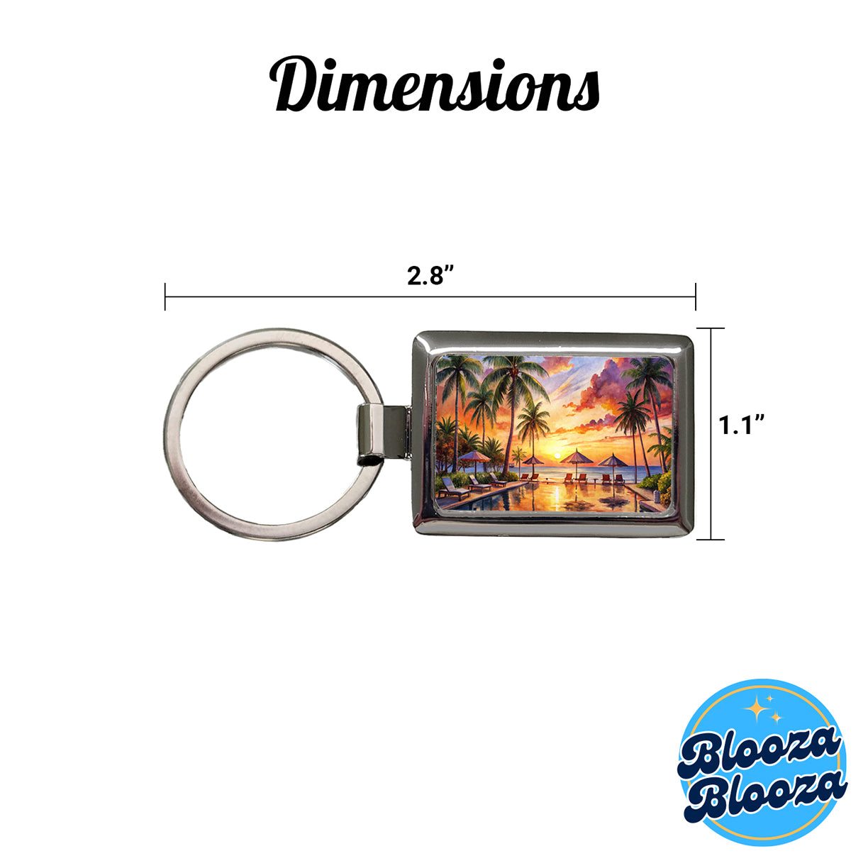 Beach Resort At Sunset Sunrise Tropical Watercolor Rectangle Metal Keychain