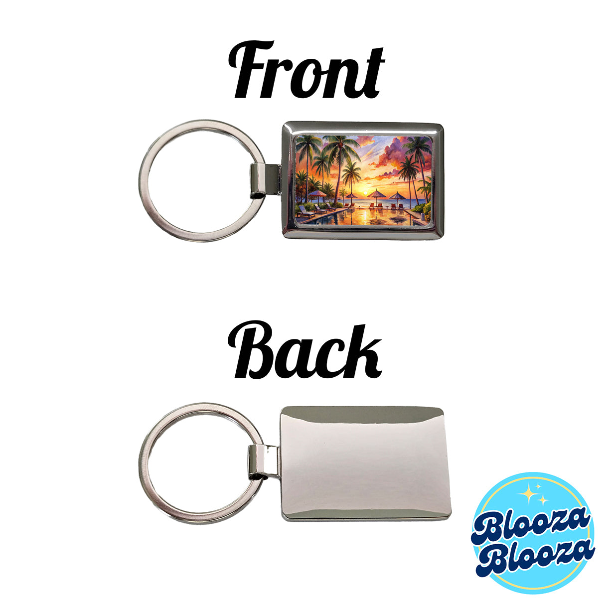 Beach Resort At Sunset Sunrise Tropical Watercolor Rectangle Metal Keychain