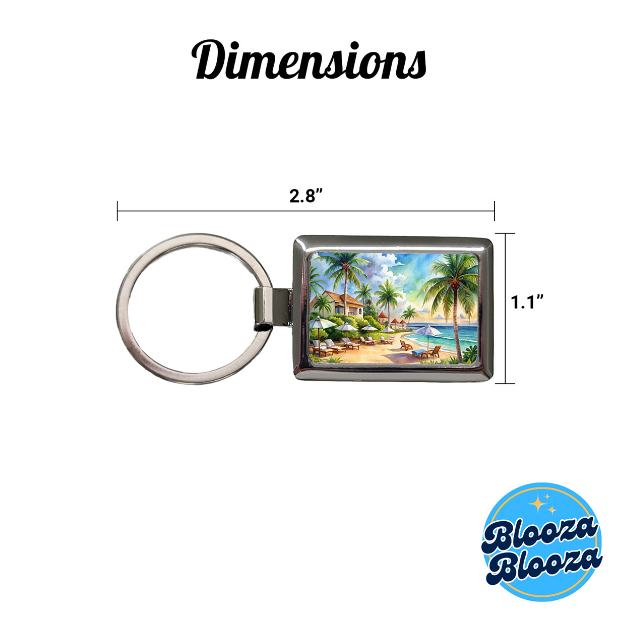 Beach Resort Tropical Scene Watercolor Rectangle Metal Keychain