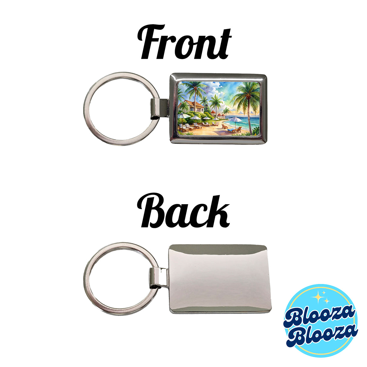Beach Resort Tropical Scene Watercolor Rectangle Metal Keychain