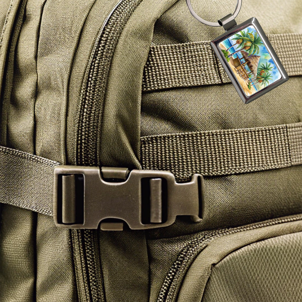 Beach Resort Tropical Scene With Tiki Bar Rectangle Metal Keychain